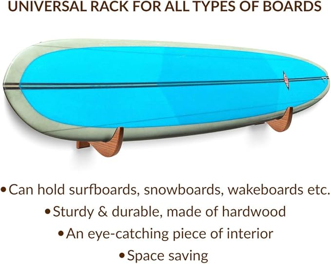 TESLYAR Surfboard Wall Mount – Wooden Surfboard Rack for Wall Storage – Solid Wood Hooks for Surfboard, Snowboard, Paddle Board & Wakeboard – Wave Style-StrideForce Fitness