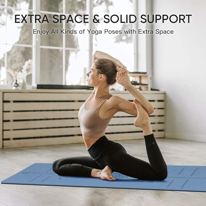 Yoga Mat Non Slip TPE Extra Wide Yoga Mat with Alignment Mark, 72"L x 32"W x 0.32"/0.24"Th (183cm x 81cm x 8mm/6mm), Anti-Tear Exercise Mat with Carrying Strap and Bag, Workout Mats for Yoga, Pilates-StrideForce Fitness