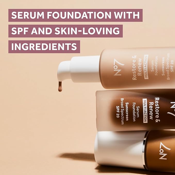 No7 Restore & Renew Multi Action Serum Foundation - Honey - Liquid Foundation Makeup with Vitamin C, Vitamin E & Collagen for Face - Beauty Skin Serum Formula with Medium Coverage (30ml)-StrideForce Fitness