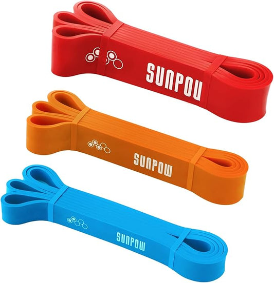SUNPOW Pull Up Assistance Bands - Set of 5 Resistance Heavy Duty Workout Exercise Stretch Fitness Bands Assist Set for Body, Instruction Guide and Carry Bag Included-StrideForce Fitness