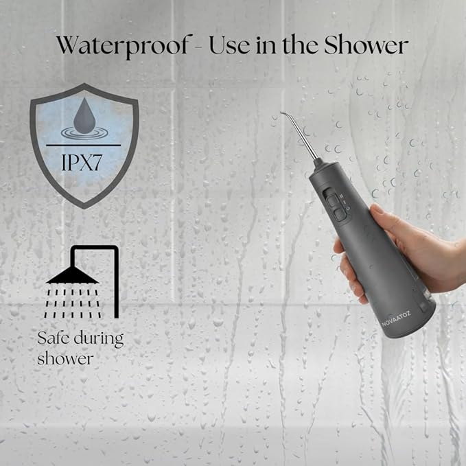 HydroAdvance Cordless Water Flosser for Teeth & Gums | Rechargeable Portable Oral Irrigator for Braces & Travel | Pulse Cleaning with 2 Flossing Tips | Waterproof Dental Care Device (Gray)
