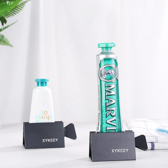 XYKEEY Toothpaste Tube Squeezer - Set of 2 Toothpaste Squeezer Rollers, Metal Toothpaste Tube Wringer Seat Holder Stand (Gray)