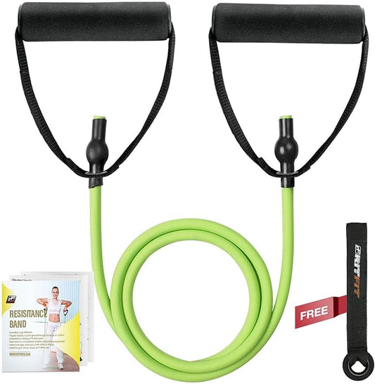 RitFit Single Resistance Exercise Band with Comfortable Handles - Ideal for Physical Therapy, Strength Training, Muscle Toning - Door Anchor and Starter Guide Included-StrideForce Fitness