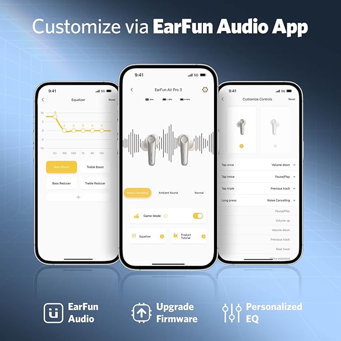 EarFun Air Pro 3 Noise Cancelling Wireless Earbuds, Qualcomm® aptX™ Adaptive Sound, 6 Mics CVC 8.0 ENC, Bluetooth 5.3 Earbuds, Multipoint Connection, 45H Playtime, App Customize EQ, Oat White-StrideForce Fitness