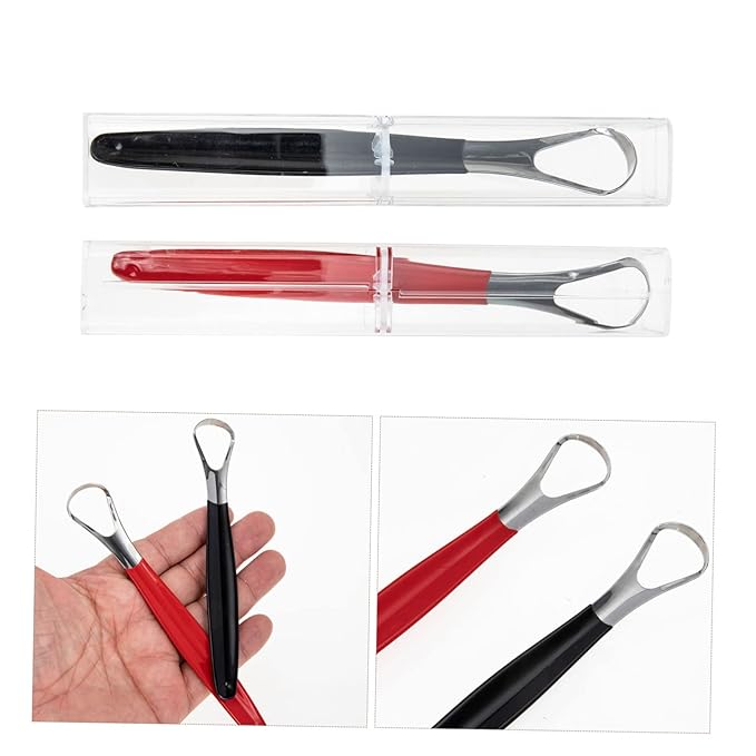 Baluue 2pcs Stainless Steel Tongue Scraper for Adults Portable and Transparent Box Ergonomic Design for and Oral Health