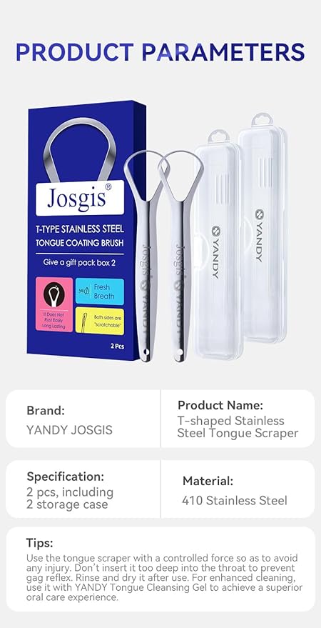 Stainless Steel Tongue Cleaner Scraper, 2-Pack - Dual-Head Design for Gentle Tongue Cleaning, Hygienic Metal Tongue Brush for Fresh Breath and Oral Care