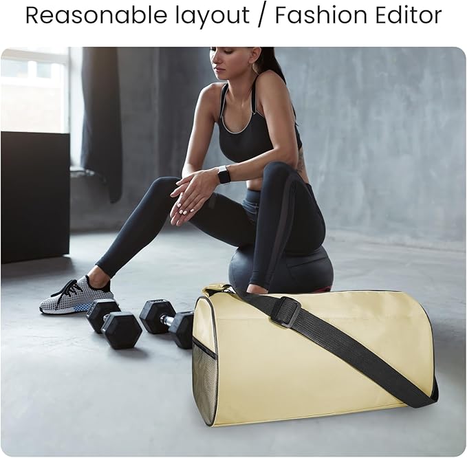 C&F BOGMOST Small Gym Bag for Women & Men,Small Lightweight Duffel Bag Carry On Bags Mini Duffel Travel Bag Waterproof Sports Bags for Workout/Sport/Travel, Beige-StrideForce Fitness