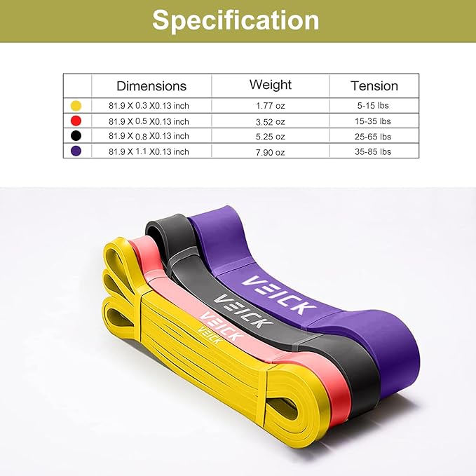 VEICK Resistance Bands for Working Out, Exercise Bands, Workout Bands, Pull Up Assistance Bands, Long Heavy Stretch Bands Set for Men and Women, Power Weight Gym at Home Fitness Equipment-StrideForce Fitness