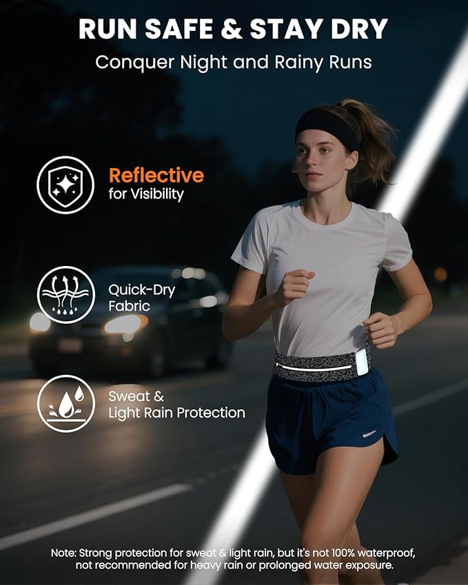 Running Belt for Women and Men, Adjustable Fanny Packs No Bounce Phone Holder for Running with Water Bottle & Headband, Waterproof Reflective Waist Packs for Runner Fits All Phones (M-Gray)
