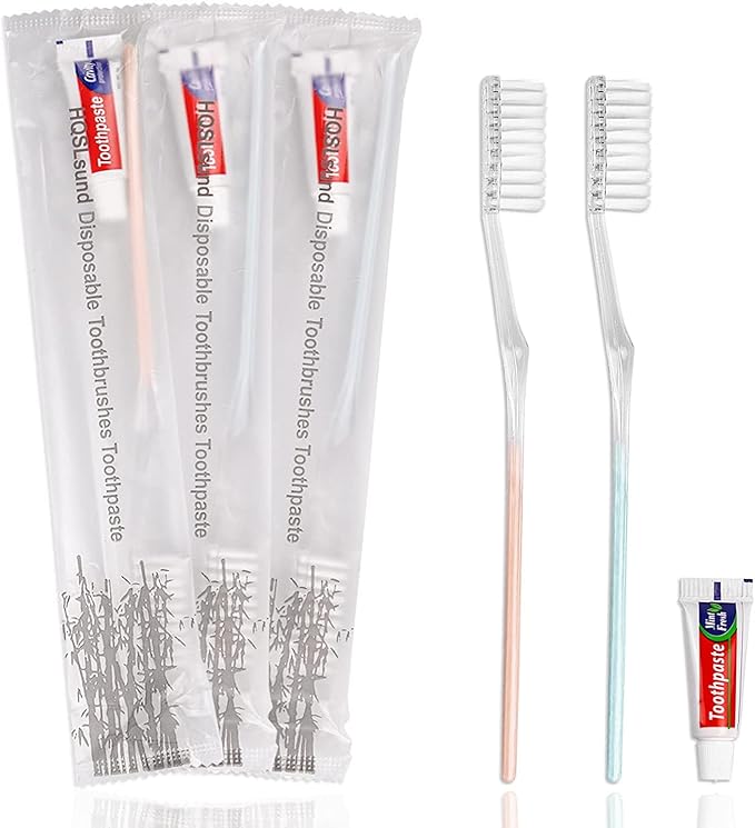 HQSLsund 200 Pack Disposable Toothbrushes with Toothpaste, Individually Wrapped Soft Bristle Toothbrushes, Travel Kit