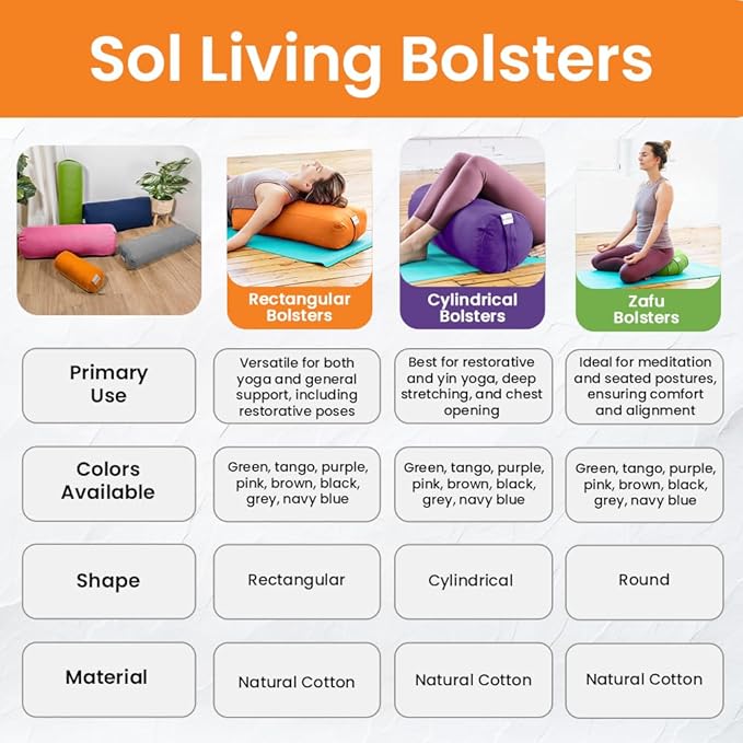 Sol Living Yoga Bolster Pillow Rectangular Meditation Cushion Cotton Meditation Accessories for Restorative Yoga Meditation Pillow Yoga Pillow Firm Body Pillow Bolster Pillow for Legs Removable Cover-StrideForce Fitness