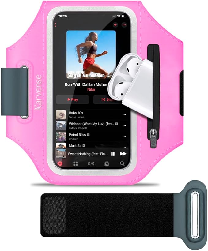 Arm Band for Phone for Running, Phone Holder for Running for iPhone & Samsung Galaxy, Cell Phone Armband Holder for Walking, Gym, Workout, w/Adjustable Strap & Zipper Pocket (Pink-S)-StrideForce Fitness