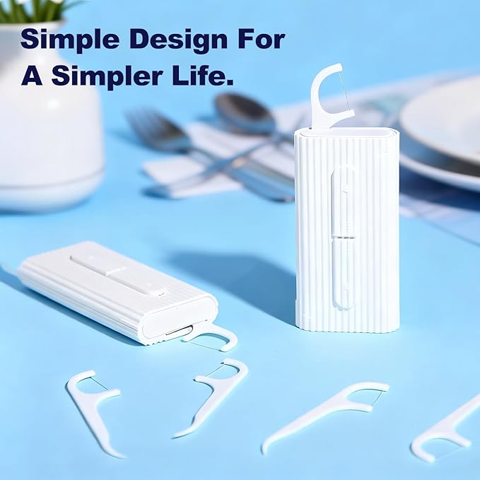 3 Bags of Dental Floss Picks & Dental Floss Case: Pop-Up Floss Pick Dispenser and Refill Bags, Portable Travel Organizer Case & Bulk Dental Floss Picks for Home and Travel Teeth Cleaning, Blue