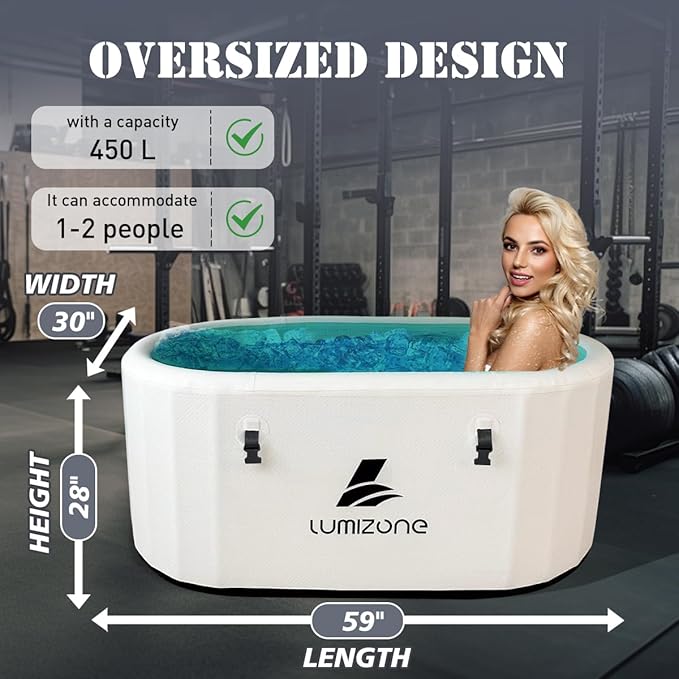 Lumizone Inflatable Cold Plunge Tub 132 Gallons Capacity Ice Bath Portable Ice Bath Tub Compatible With Water Chillers with Lid Drop Stitch PVC Double Layer Seals Oversized for Athletes-StrideForce Fitness