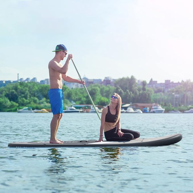 Inflatable Stand Up Paddle Board with SUP Accessories & Backpack. Paddle Boards for Adults. Non-Slip Deck, Wide Stance, Bottom Fin, Double Action Pump.-StrideForce Fitness