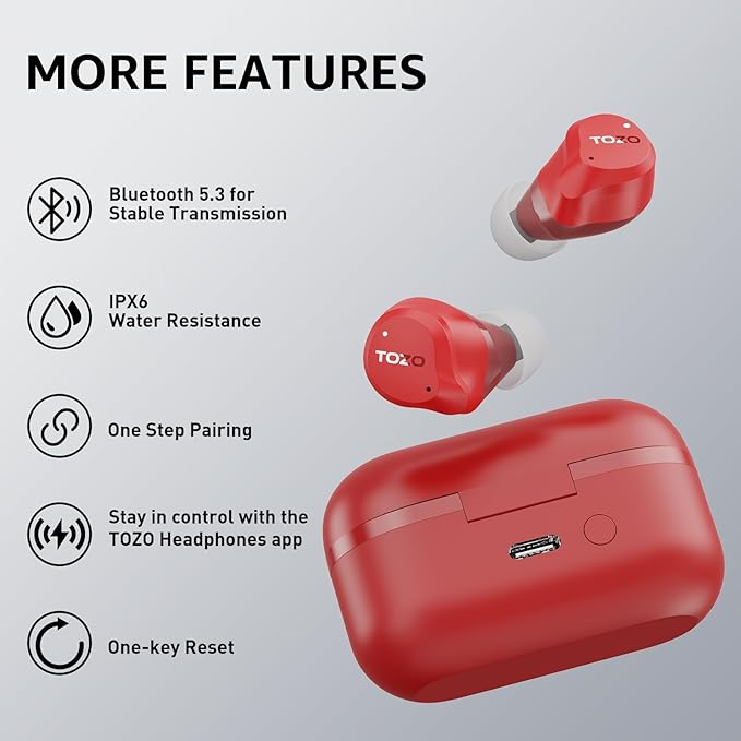TOZO NC9 Hybrid Active Noise Cancelling Wireless Earbuds, 6 Mics ENC Clear Call, IPX8 Waterproof, in Ear Bluetooth 5.3 Headphones Stereo Bass Ear Buds 59H Playtime with LED Display 32 EQs via APP-StrideForce Fitness