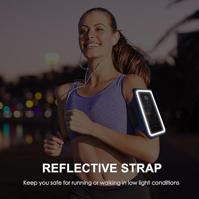 GUZACK Running Armband, Running Phone Holder with Key Pockets & Card Slot for iPhone 15 14 13 12 11 Pro Max Plus, Galaxy S24 S23/S22/S21 Fit Up to 6.9 Inches, Navy Blue Green Zipper-StrideForce Fitness