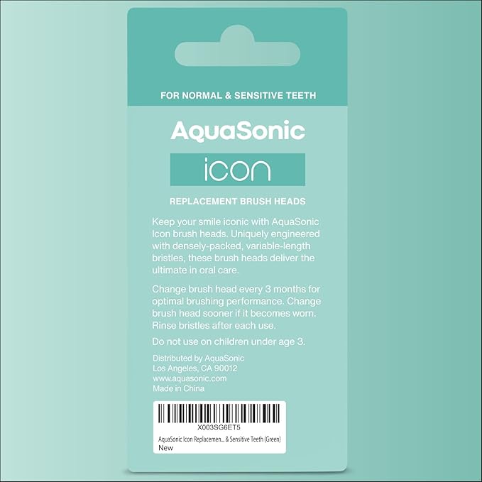 AquaSonic Genuine Icon Replacement Brush Heads | Compatible with AquaSonic Icon Toothbrush | 2 Brush Heads | for Normal & Sensitive Teeth (Mint)