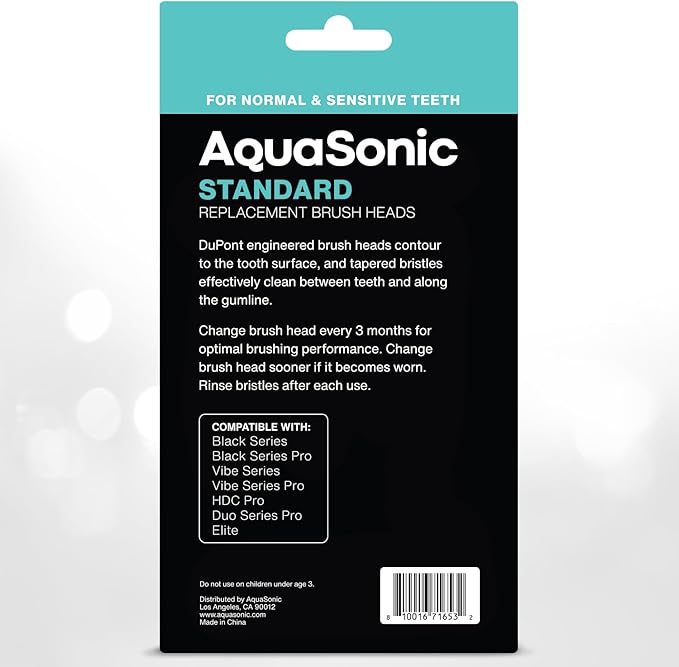 AquaSonic Standard Replacement Brush Heads | ADA Accepted | for Normal & Sensitive Teeth | Compatible with Many AquaSonic Toothbrush Handles (8 Pack Black)