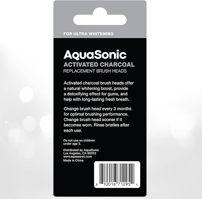AquaSonic Genuine 2-Pack Activated Charcoal Brush Heads - Ultra Whitening Brush Heads - 2X Whitening & Stain Remover - for Black Series & Pro, Vibe Series, Duo Pro Series (Black)
