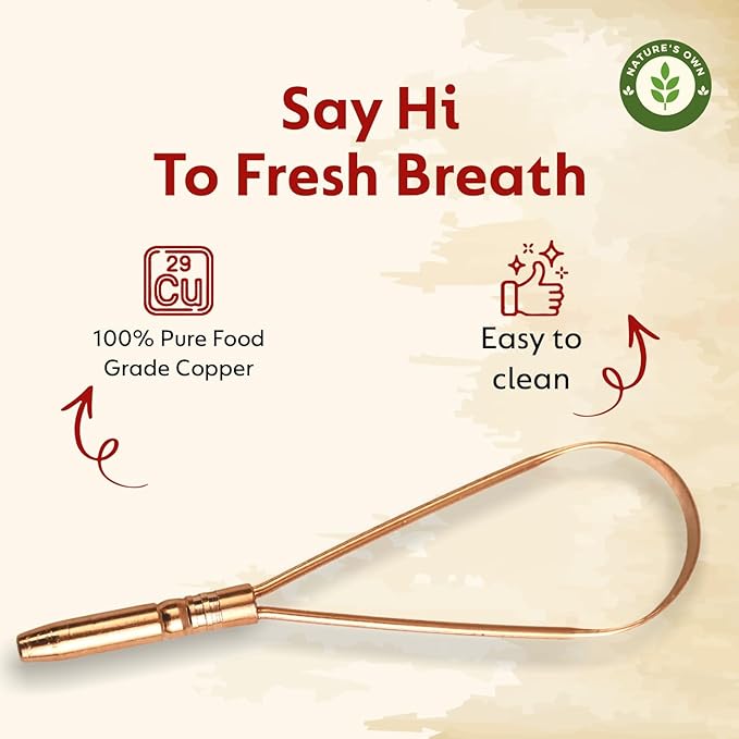 Nature's Own Tongue Scraper for Adults & Kids, Copper Tongue Cleaner/Scrubber to Improve Fresh Breath Remove Tongue Buildup, Easy to Use Portable Tongue Scrappers for Oral Care & Hygiene