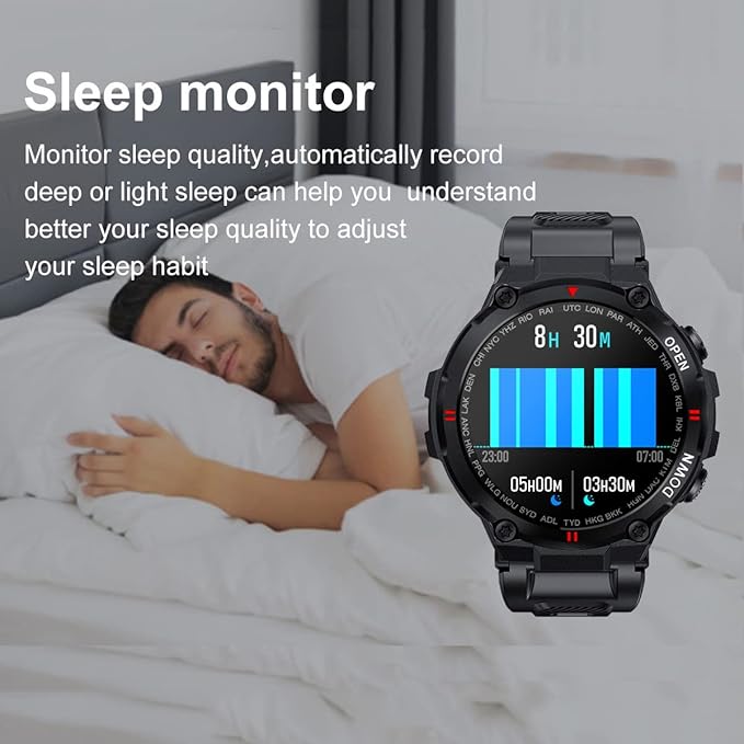 1.28" IPS Tactical Smart Watch for Men Activity Fitness Tracker with 400mAh Large Battery Outdoor Bluetooth Call Heart Rate Sleep Monitor Pedometer IP68 Waterproof Sport Watch for Android iOS