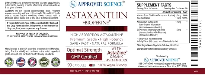 Approved Science® Astaxanthin 12 mg - Extra Strength Antioxidant - Supports Heart, Eyes, Skin - 180 Vegan Capsules - 6 Month Supply-StrideForce Fitness