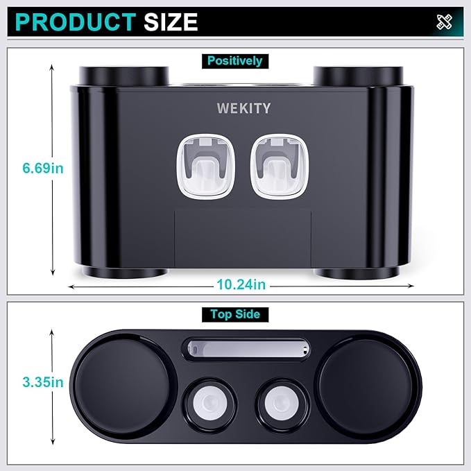 Toothbrush Holder,Multi-Functional Wall Mounted Toothbrush Holder,Toothpaste Dispenser for Bathroom with 2 Toothpaste Squeezers,5 Toothbrush Slots and 4 Cups(Black)