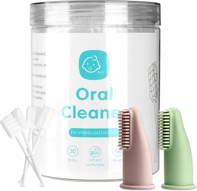 Baby Tongue Cleaner Toothbrush 30Pcs Disposable Infant Tooth Brush Clean Baby Mouth with 2Pcs Finger Toothbrush Oral Cleaning Stick Gauze Cleaner Stick Dental (Pink, 30 Piece Assortment)