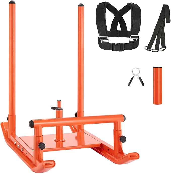 VEVOR Weight Sled, Steel Power Sled, Fitness Strength Training Sleds for Athletic Exercise Speed Improvement, Workout Fitness Equipment with Handle, Compatible with 1/2 in Weight Plates, Orange-StrideForce Fitness