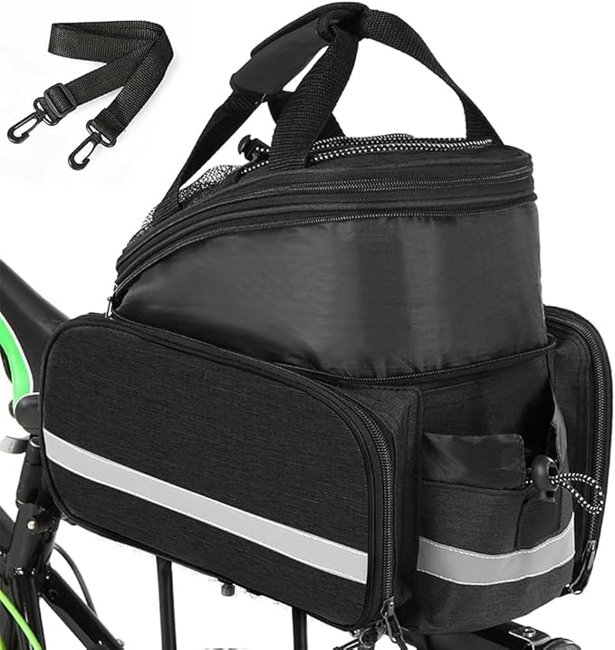 Bike Rear Rack Bag,10-25L Bicycle Trunk Bag with Rain Cover, Pannier Bike Bag with 2 Side Foldable Panniers, with Reflective Strips and Shoulder Strap, for Shopping,Cycling,Trip (Black)-StrideForce Fitness