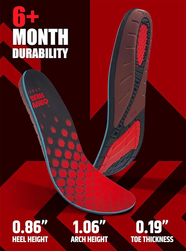 Flex Fit Sport Insoles - Medium Arch Support Inserts - Running Insoles for Sneackers - Shoe Inserts for Men and Women (Red, M)-StrideForce Fitness