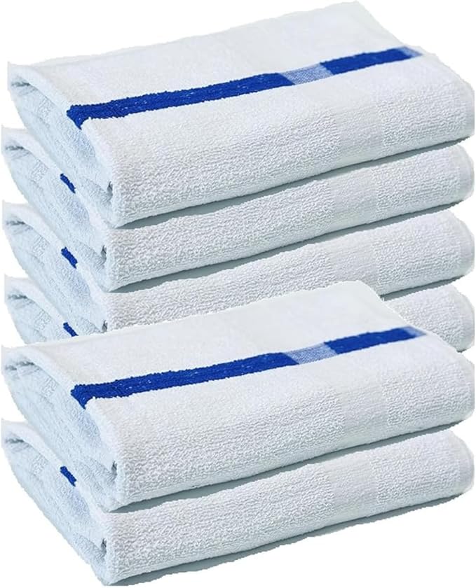 Towels N More 24x48 Soft Poolside Towels 6 Large Super Absorbent White Pool Towel with Blue Center Stripe for Home Pool Spa Gym Hotel Motel as Bath Towels-StrideForce Fitness