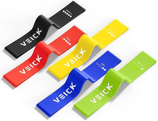VEICK Resistance Loop Exercise Bands, Elastic Workout Bands for Men Women, Set of 5 Different Resistance Levels Stretch Band for Home Fitness Stretching Strength Training Physical Therap-StrideForce Fitness