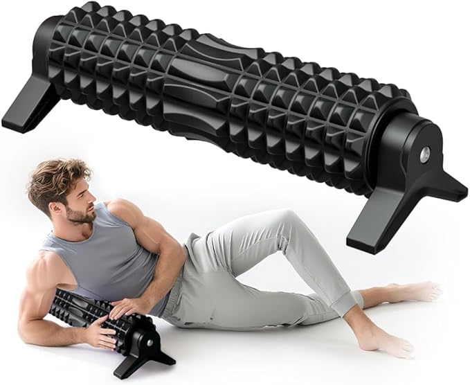RUNWE Foam Roller with Stand - Roller Foam for Back Pain, 21 inch Trigger Point Deep Tissue Massage, Medium Density Grid Bracket Foam Rollers, Myofascial Release, Relieves Leg Muscle Pain-StrideForce Fitness