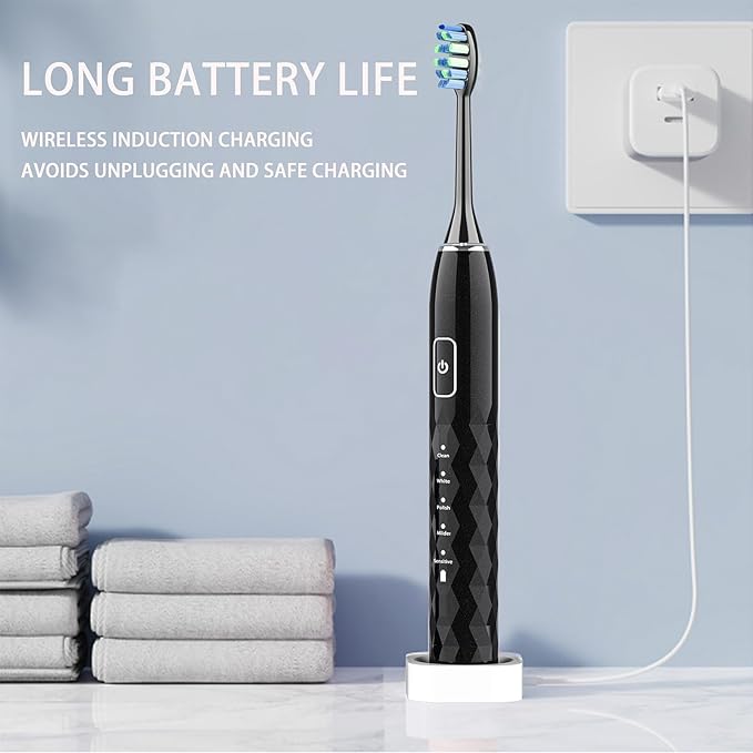 Sonic Electric Toothbrush for Adults - Deep Cleaning Teeth Whitening6 Replacement Brush Heads100-Day Battery5 Modes w/SensitiveIPX7 Waterproof (Color Options)