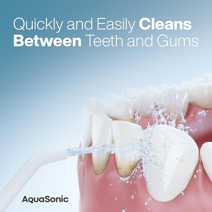 AquaSonic Aqua Flosser PRO - Rechargeable Cordless Water Flosser for Teeth, Gums & Tongue - Modern Design, 300ml Large Tank, 6 Jet Tips with Deluxe Tongue Nozzle, 3 Modes, Waterproof Optic White