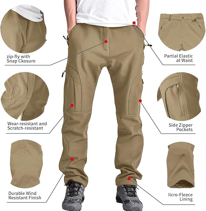 Toomett Men's hiking Snow Pants Skiing Winter Insulated Fleece lined Outdoor Water Repellent camping,walking,fishing