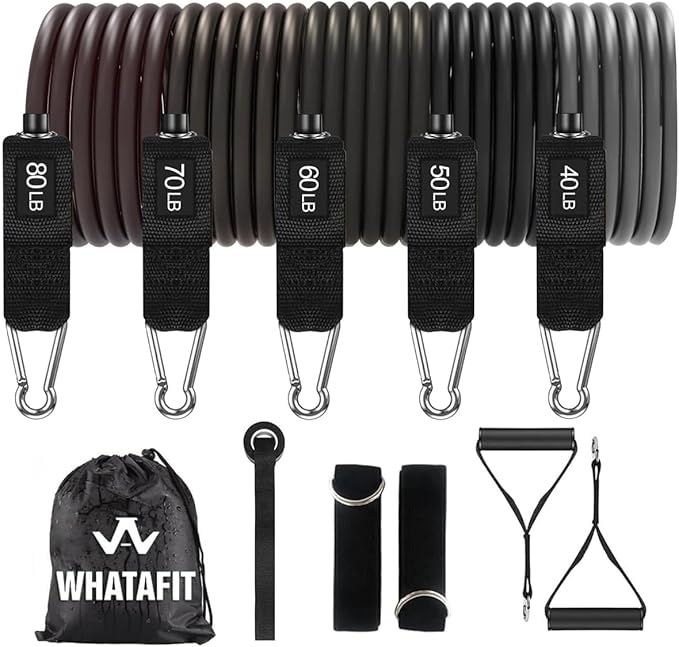 WHATAFIT Resistance Bands, Exercise Bands,Resistance Bands for Working Out, Work Out Bands with Handles for Men and Women Fitness, Strength Training Home Gym Equipment