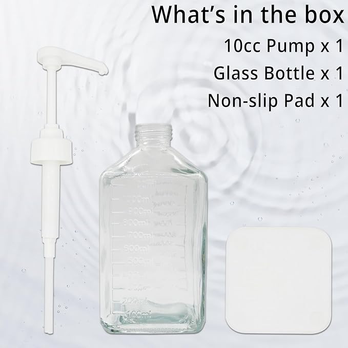 37Oz Mouthwash Dispenser with Pump for Bathroom, Large Glass Countertop Mouth Wash Container with Non-Slip Mat