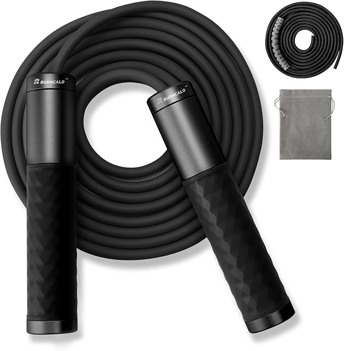 Weighted Jump Rope for Men, Women (1.5LB) - Alloy Steel Handles, Speed Skipping Rope, Gym,Indoor/Outdoor - Fitness, Workout, Boxing - Solid PVC & Cotton Rope-StrideForce Fitness