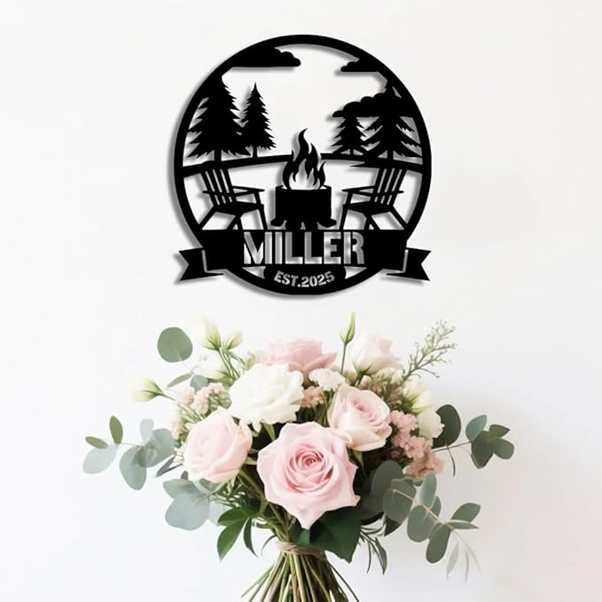 Personalized Campfire Metal Name Sign | Custom Camping Metal Signs | Family Wall Art & Split Letter Name | Wedding Gift & Anniversary | Indoor Decor Gift for Women, Men, Wife, Parents, Couple-StrideForce Fitness