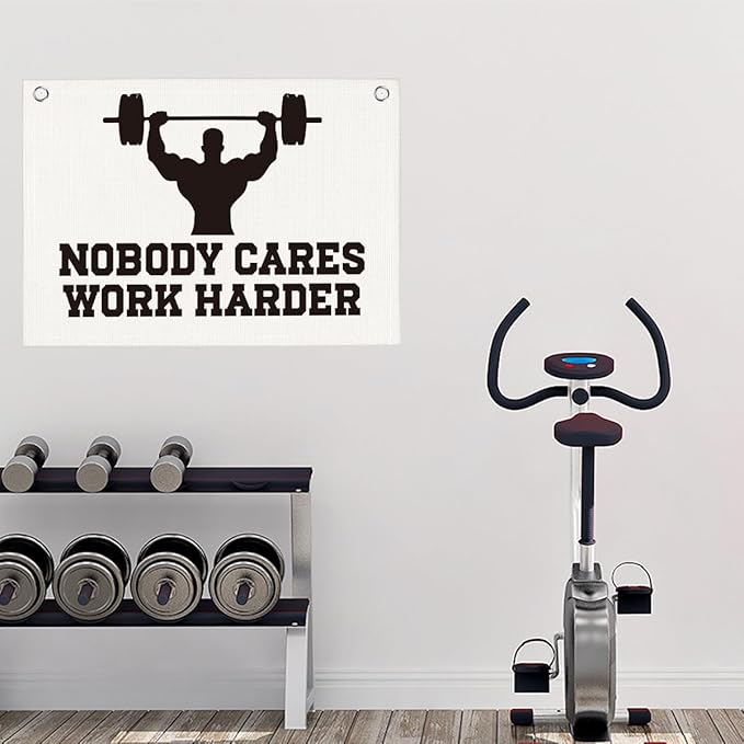 Nobody Cares Work Harder Gym Motivational Wall Art Banner Dorm Posters Gifts for Guys Men Women Gym Flag Decor for Home Gym Bedroom Workout Room 30x20 Inchs-StrideForce Fitness