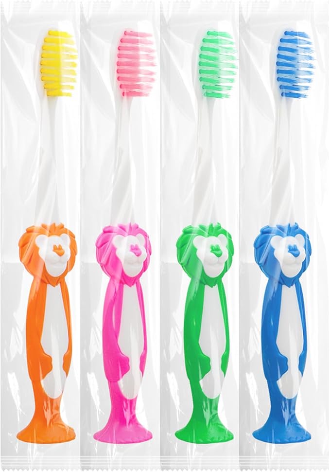 Disposable Toddler Toothbrushes - Pack of 20, Manual Suction Cup Bulk Kids Toothbrushes Individually Wrapped Animal Toothbrush for Home, School, Camp, Daycare, Travel