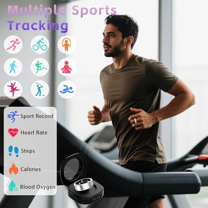 Smart Ring Health Tracker, Fitness Tracker Ring for Women Men, Monitoring of Pedometer, SpO2, Sleep Quality, Heart Rate, No Subscription Fee, Sport Rings for iOS & Android (Silver, 7)-StrideForce Fitness