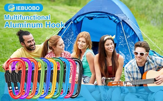 10 Pack Aluminum D Ring Key Rings Hiking Clips Locking Carabiner for Hiking Camping Fishing and Outdoor Use,Clips with Screw Gate Multicolored-StrideForce Fitness