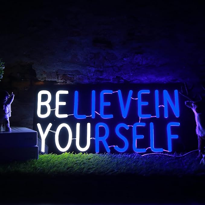 Believe in Yourself Neon Sign USB Powered for Room Decor, LED Neon Light Sign Dimmable for Kids Bedroom Office Bar classroom Wall Art Birthday Gift 16 * 7.5 Inches Blue-StrideForce Fitness