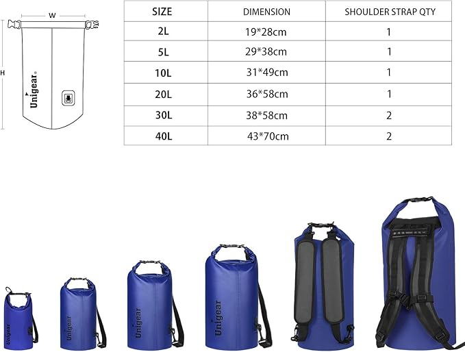 Unigear Dry Bag Waterproof, 2L/5L/10L/20L/30L/40L Floating and Lightweight Bags for Kayaking, Boating, Fishing, Swimming and Camping with Waterproof Phone Case-StrideForce Fitness