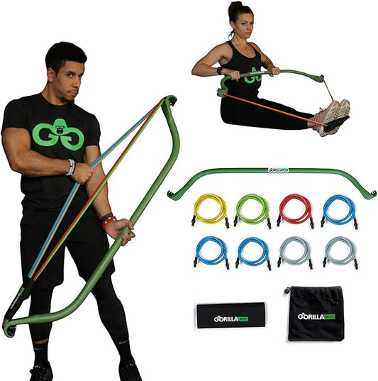 Gorilla Bow Original Portable Home Gym Resistance Bands and Bar System for Travel, Fitness, Weightlifting and Exercise Kit, Full Body Workout Equipment Set-StrideForce Fitness