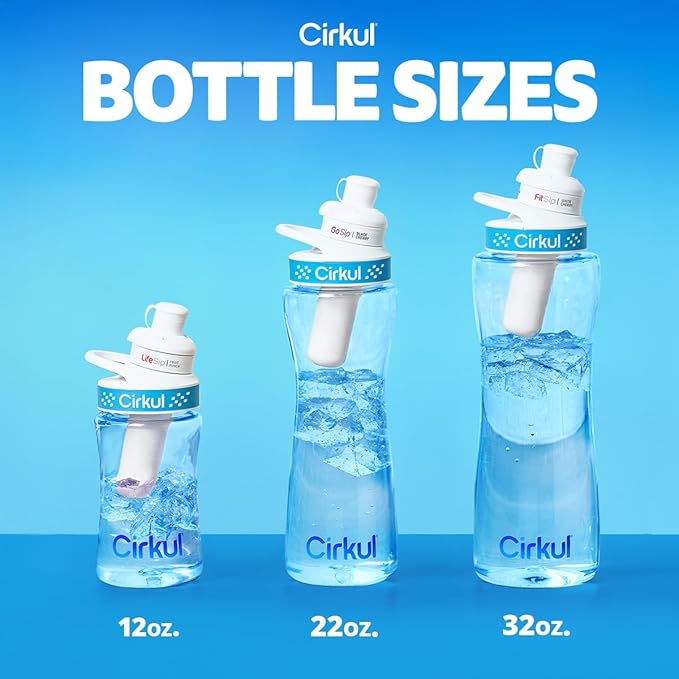 Cirkul 12oz. BPA-Free Plastic Water Bottle Starter Kit for Kids with Blue Lid, 2 Flavor Cartridges (1 LifeSip Fruit Punch, 1 FitSip Mixed Berry), No Sugar, Zero Calorie Drink Mix-StrideForce Fitness